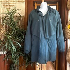 Vintage Teal Utility Coat Womens M Removable Liner Hooded Jacket Warm Parka 90s